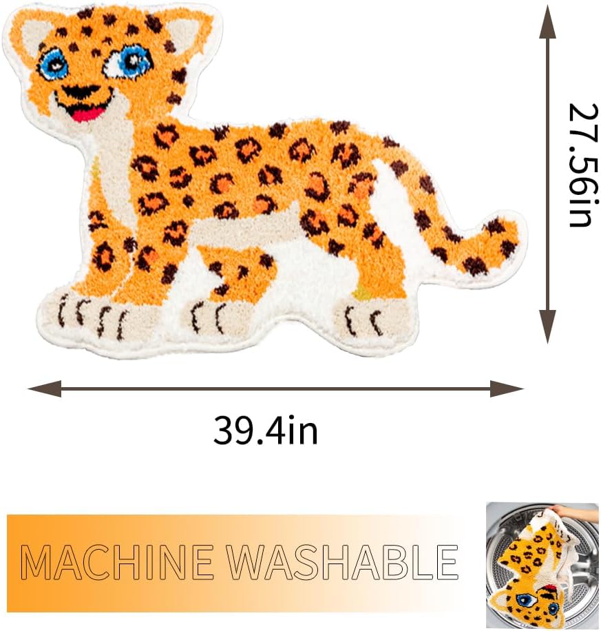 Fun Gold Leopard Bath Mat for Bathroom, Cute Leopard Cartoon Bath Rugs Non Slip Animal Shaped Absorbent Preppy Bathtub Rug Bathroom Decor Aesthetic Plush Shower Rugs Machine Washable 23.6x39.3in