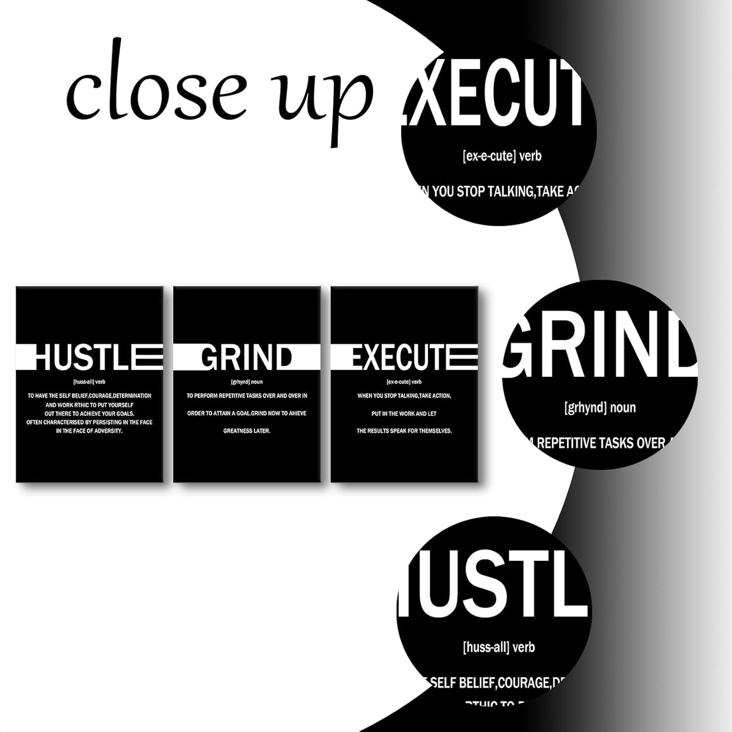 Inspirational Canvas Wall Art Motivational Hustle Grind Execute Print Poster Positive Entrepreneur Quotes Picture Painting Wall Decor for Home Bedroom Office Artwork Ready to Hang [36''Wx16''H]