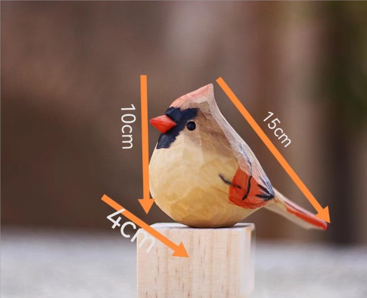 Handcrafted Red Cardinal Figurine – Small Wooden Christmas Female Red Bird Statue Decor for Shelf, Desk, or Mantel – Eco-Friendly for Women & Collectors