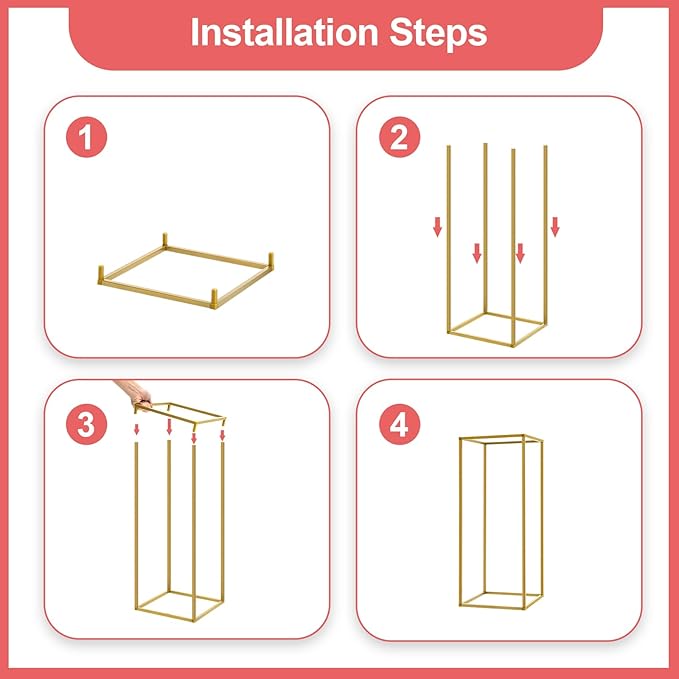 10 Pcs Metal Flower Stand for Wedding Centerpieces Stand Column Vases Wedding Flower Stand Rectangular Geometric Gold Centerpieces Stands for Wedding Decorations Home Party Event (10Pcs 23.62inch)