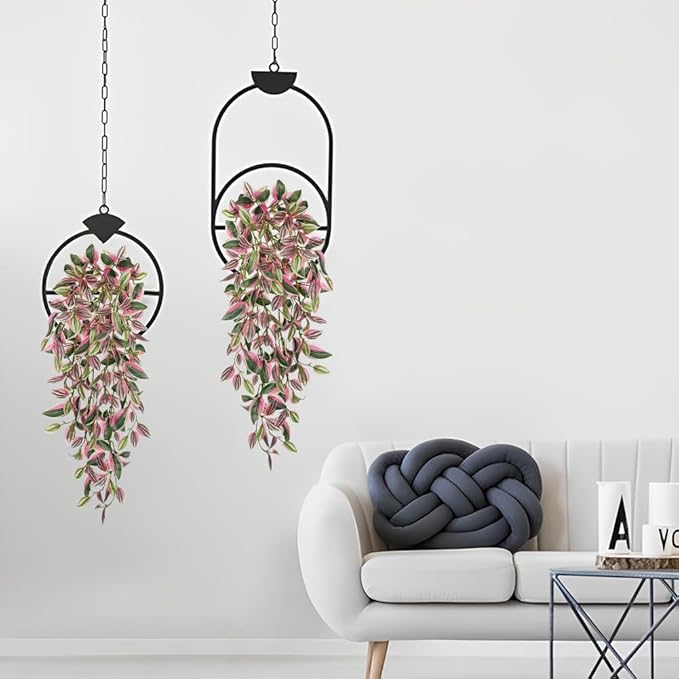 DILATATA Fake Hanging Plants Artificial Hanging Plants 22" Faux Wandering Jew Hanging Leaves Plant for Wall Shelf Home Indoor Outdoor Decor - 5 Pack