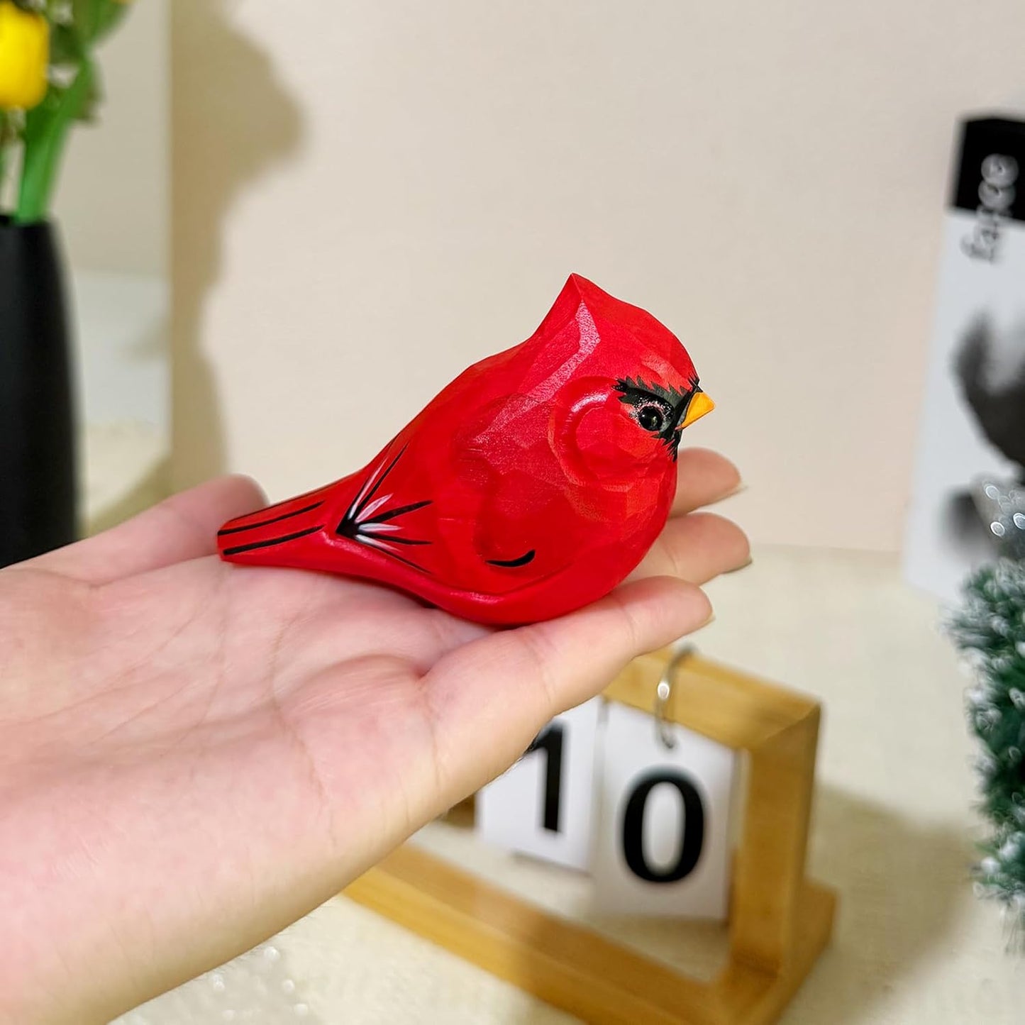 LWINGFLYER Wooden Cardinal Bird Figurines for Christmas Decoration, Artificial Bird Statue,Gift for Bird Lovers, Carved Small Animal Ornament Christmas Home Decor