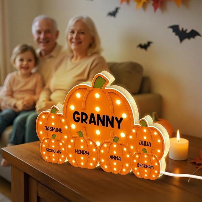 3D Effect Halloween Collapsible Light Up Pumpkin Decor - Halloween Pumpkin Indoor Decor Light Up - Cozy Fall Vibe Home Decoration - Personalized Light Box (Grandma Version)