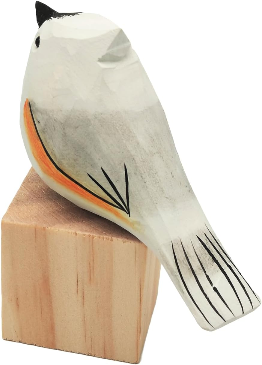 DIYOMR Hand Carved Wooden Bird Sculpture, Artistic Animal Decor, Vivid White Bird Statue for Home Table Ornament