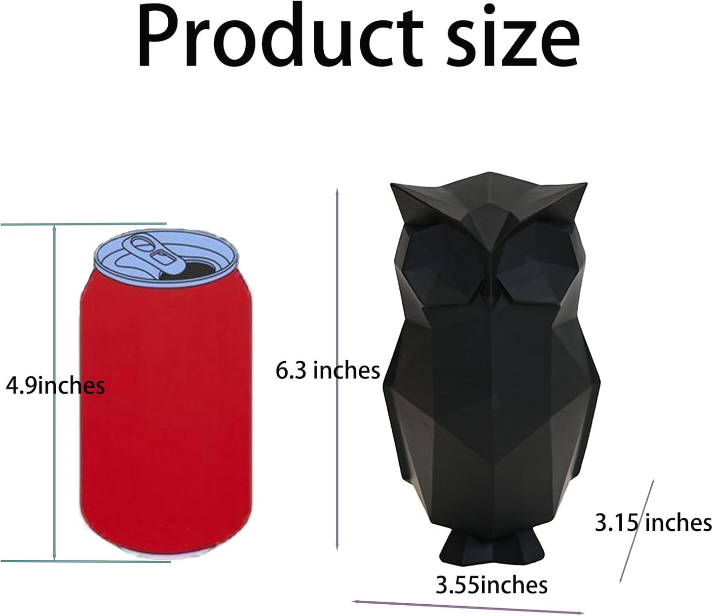 Black Geometric Owl Figurine - Premium Resin Small Decor for Home, Unique Gift for Owl Lovers & Housewarmings, 6.3 Inch Modern Animal Statue