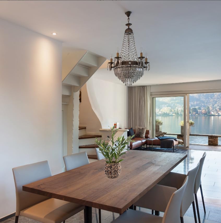 Indoor Fake Olive Plants 17.7 inches Tall Lifelike Artificial Olive Plants with Cyan Fruits in Brown Rattan Planter for Shelf Office Desk Kitchen Counter Small Space Artificial Plant Decor