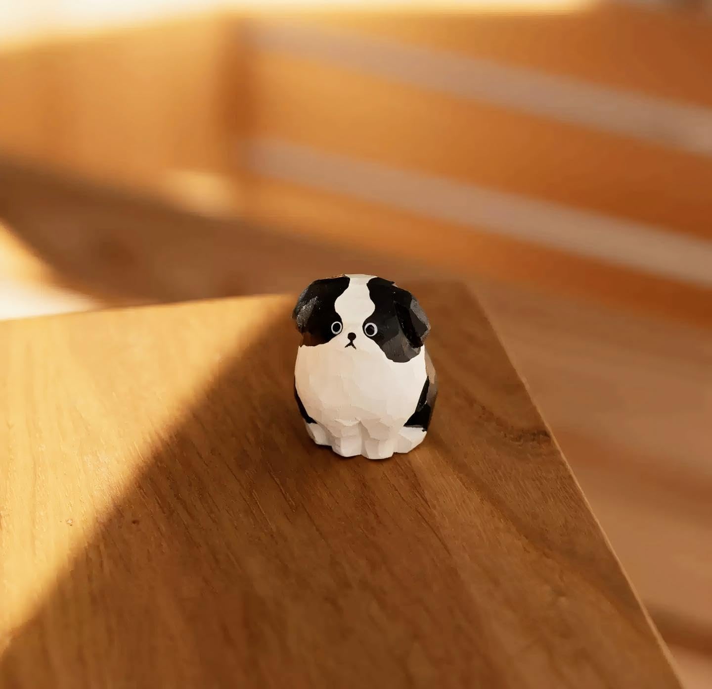Cute Small Wood ‌Border Collie Figurine,1.6'' Handmade Carved BC Statue, Unique Bordie‌ Dog Figure Collectibles Home Decor Gift for Dog Lover