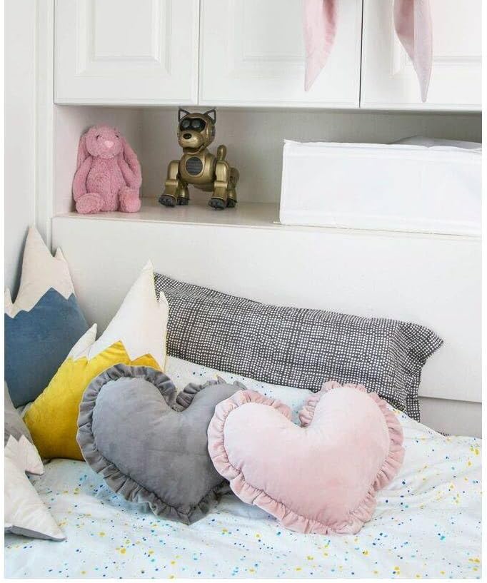 Heart Shaped Throw Pillow,Satin Ruffed Pink Heart Throw Pillows Home Decoration Cushion for Sofa Bed Living Room (20×16inch) Lavender