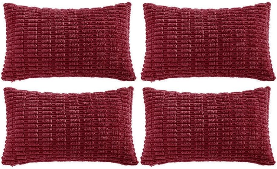 Fancy Homi 4 Packs Burgundy Decorative Throw Pillow Covers 16x24 Inch for Living Room Couch Bed, Holiday Christmas Home Decor Gift, Soft Plush Corduroy Cute Square Accent Cushion Case 40x60 cm