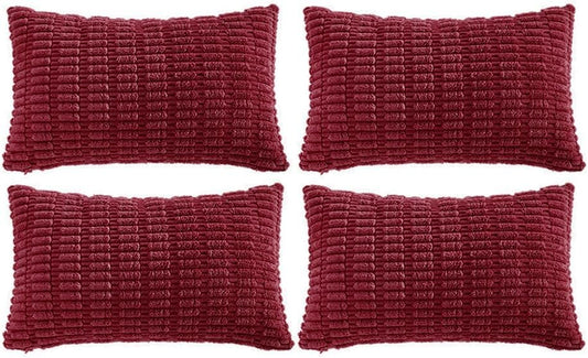 Fancy Homi 4 Packs Burgundy Decorative Throw Pillow Covers 14x24 Inch for Living Room Couch Bed, Holiday Christmas Home Decor Gift, Soft Plush Corduroy Cute Square Accent Cushion Case 35x60 cm