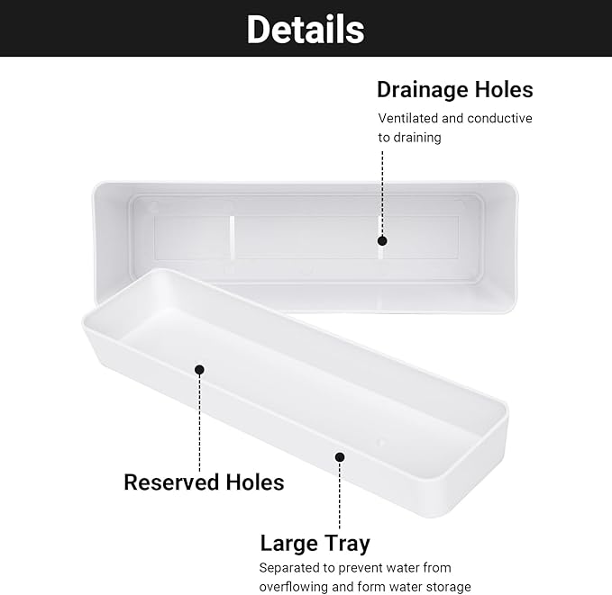 GREANER Long Window Boxes Planters, 6 Pack 16x3.8 Inch Vegetable Box Pot with Tray, Indoor Succulent Cactus Flowers Plastic Rectangle Pot for Balcony, Office, Garden, Outdoor, Windowsill - White