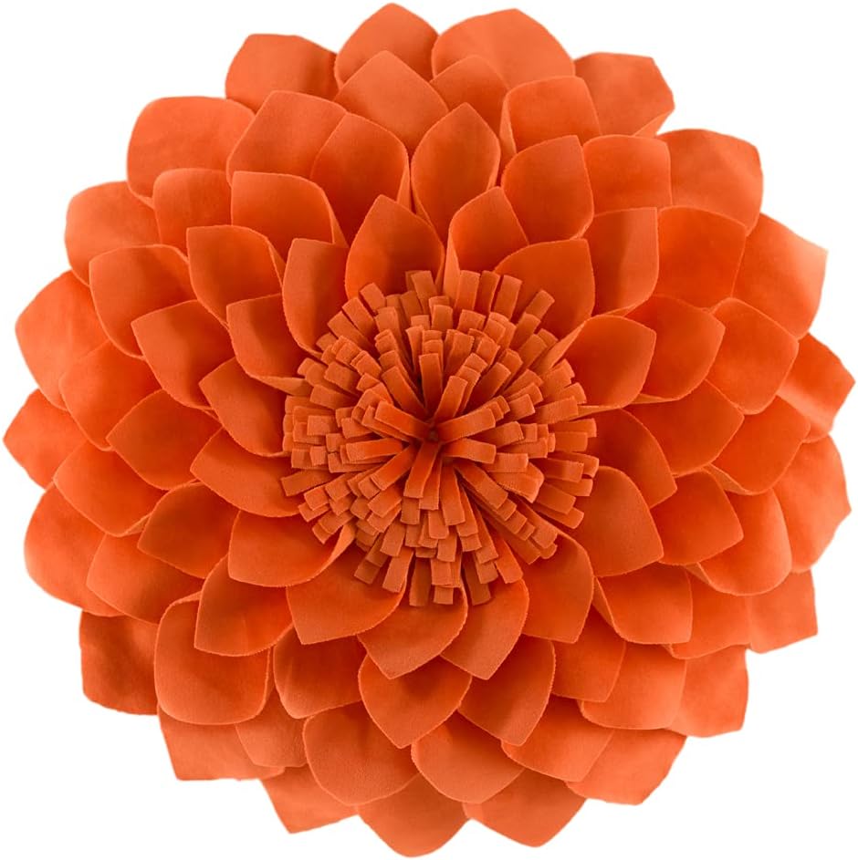 JWH Handmade 3D Flower Throw Pillow Covers Decorative Round Cushion Floral Accent Pillow Cases Velvet Pillowcase for Living Room Bed Couch Bedroom 14 Inch Orange