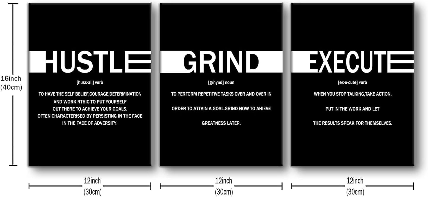 Inspirational Canvas Wall Art Motivational Hustle Grind Execute Print Poster Positive Entrepreneur Quotes Picture Painting Wall Decor for Home Bedroom Office Artwork Ready to Hang [36''Wx16''H]