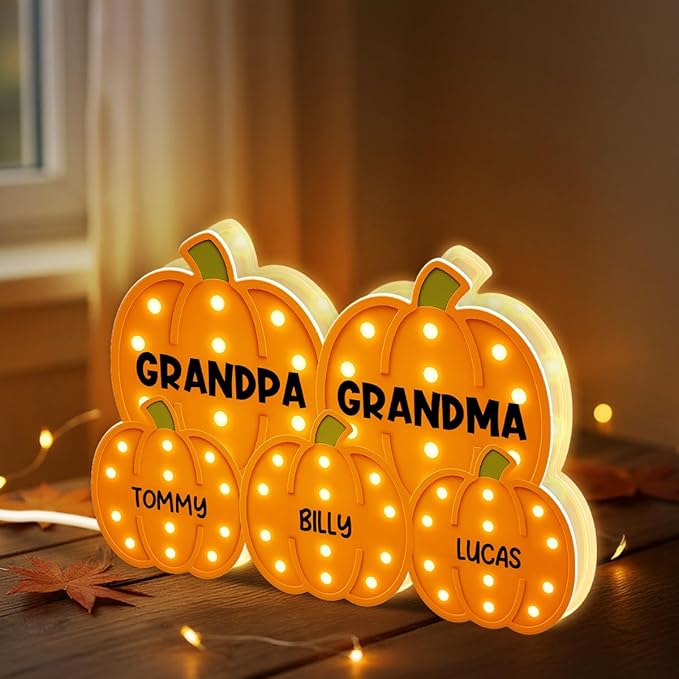 3D Effect Halloween Collapsible Light Up Pumpkin Decor - Halloween Pumpkin Indoor Decor Light Up - Cozy Fall Vibe Home Decoration - Personalized Light Box (Grandpa & Grandma Version)