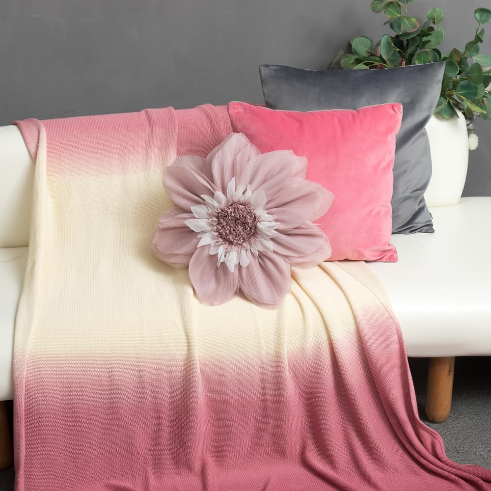 Handmade 3D Blush Pink Flower Pillow Cute Decorative Round Velvet Throw Pillows Modern Boho Farmhouse Accent Cushion for Bed Couch Car Bedroom Living Room Home Decor Gift 12 Inch Rose Gold