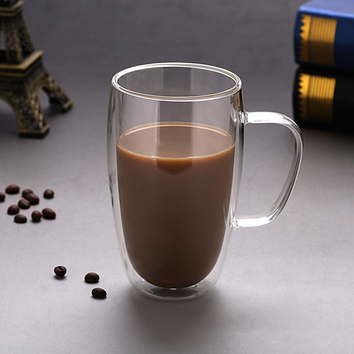 Gmark Large Coffee Mugs Set of 2 (15 oz), Double Wall Tumbler Glass Cup, Insulated Coffee Cups for Tea, Latte, Espresso, Juice, or Water GM2030