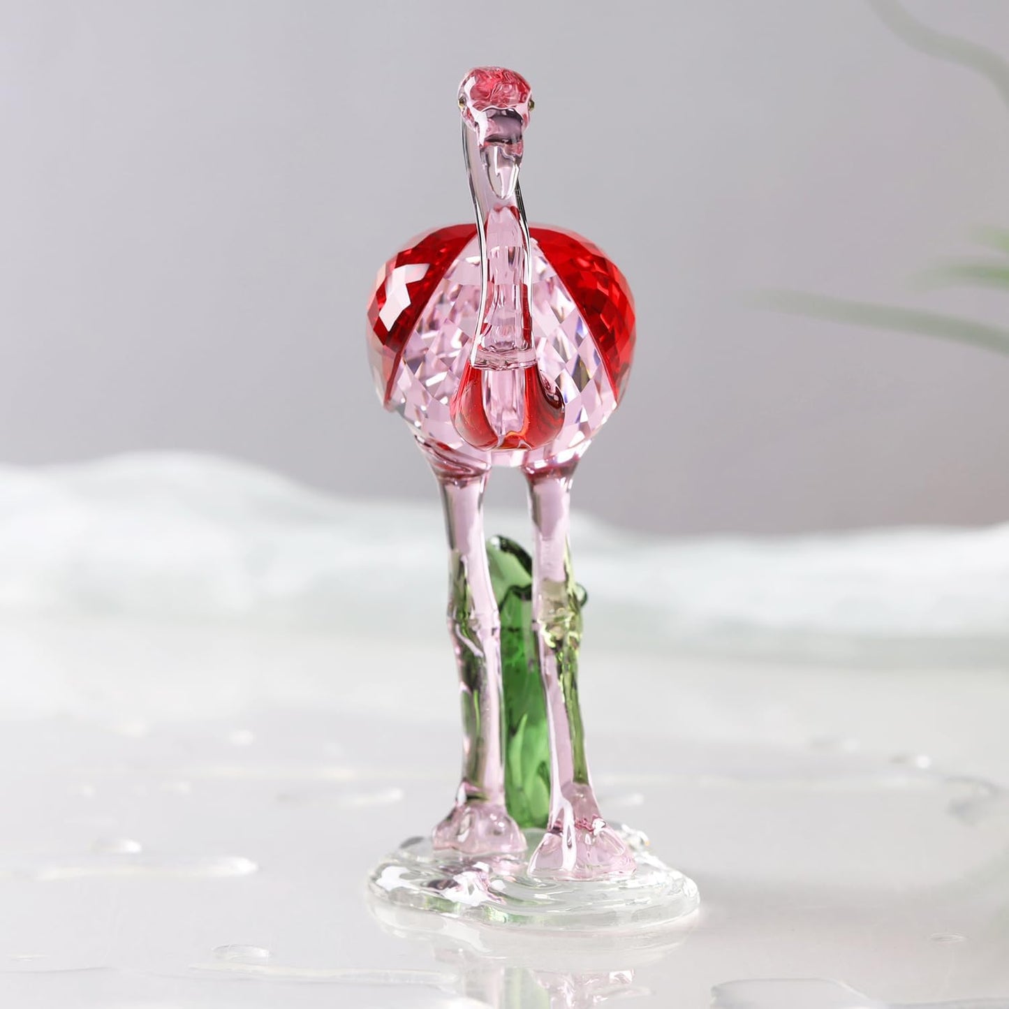 Crystal Flamingo Realistic Animal Art Figurine Collection Table top Ornament Statue Home Decor