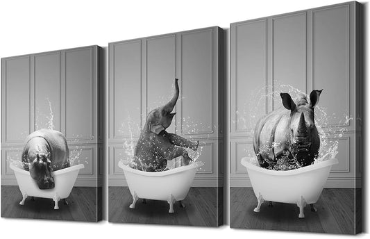 Funny Animal Bathroom Wall Art - 3 Piece Set, Cute and Humorous Bathroom Pictures Wall Decor, Waterproof and Moisture Resistant Bathroom Wall Decor for Bath, Toilet, or Powder Room (16''Hx24''Wx3PCS)