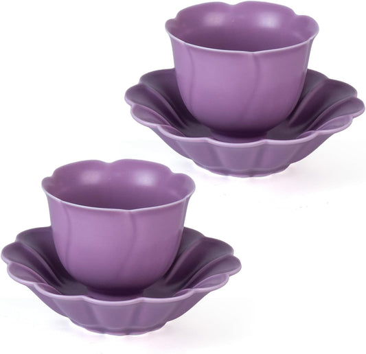 KAMMAK Ceramic Tea Cups Small, Cute Vintage Coffee Cup Set of 2, Porcelain Teacups Espresso Mug, 1.9oz Hand Painted Chinese Afternoon Tea Party Mugs, Birthday Gift for Women Men, Fragrant Purple