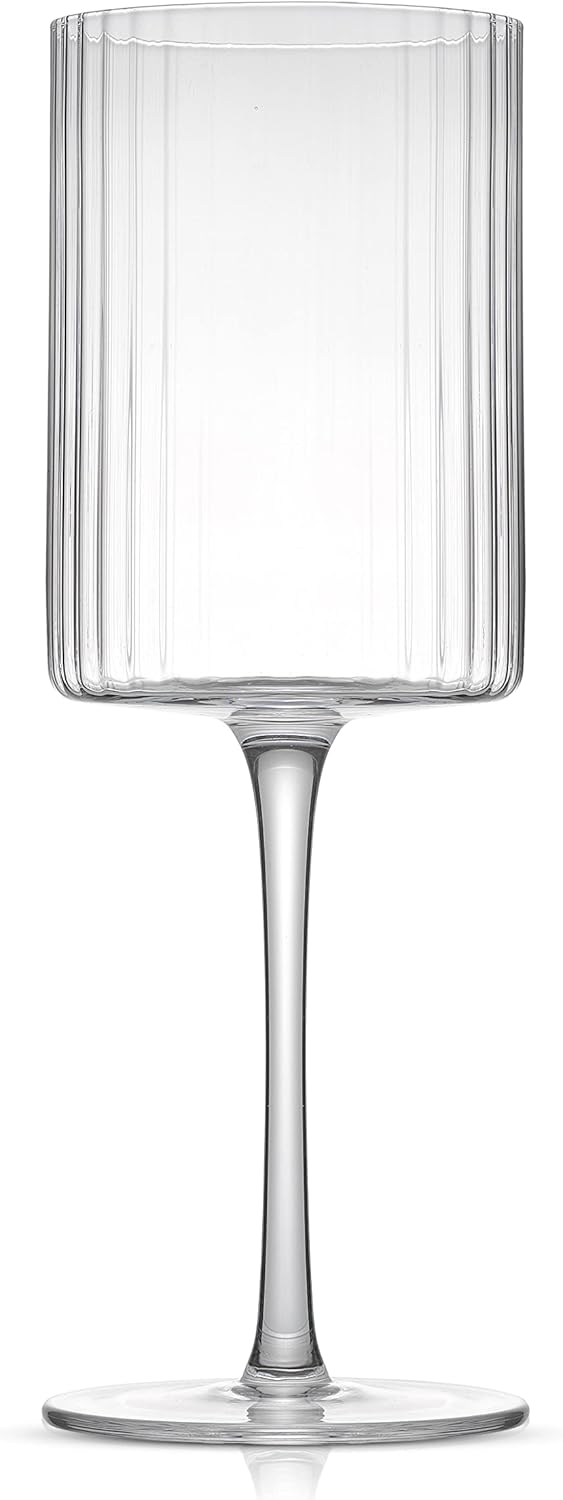 JoyJolt Elle Fluted Wine Glasses, 17.5oz Red Wine Glass Set of 2, Unique Stemmed Glass, Big Long Stem Cocktail Vintage Style Drinking Glasses