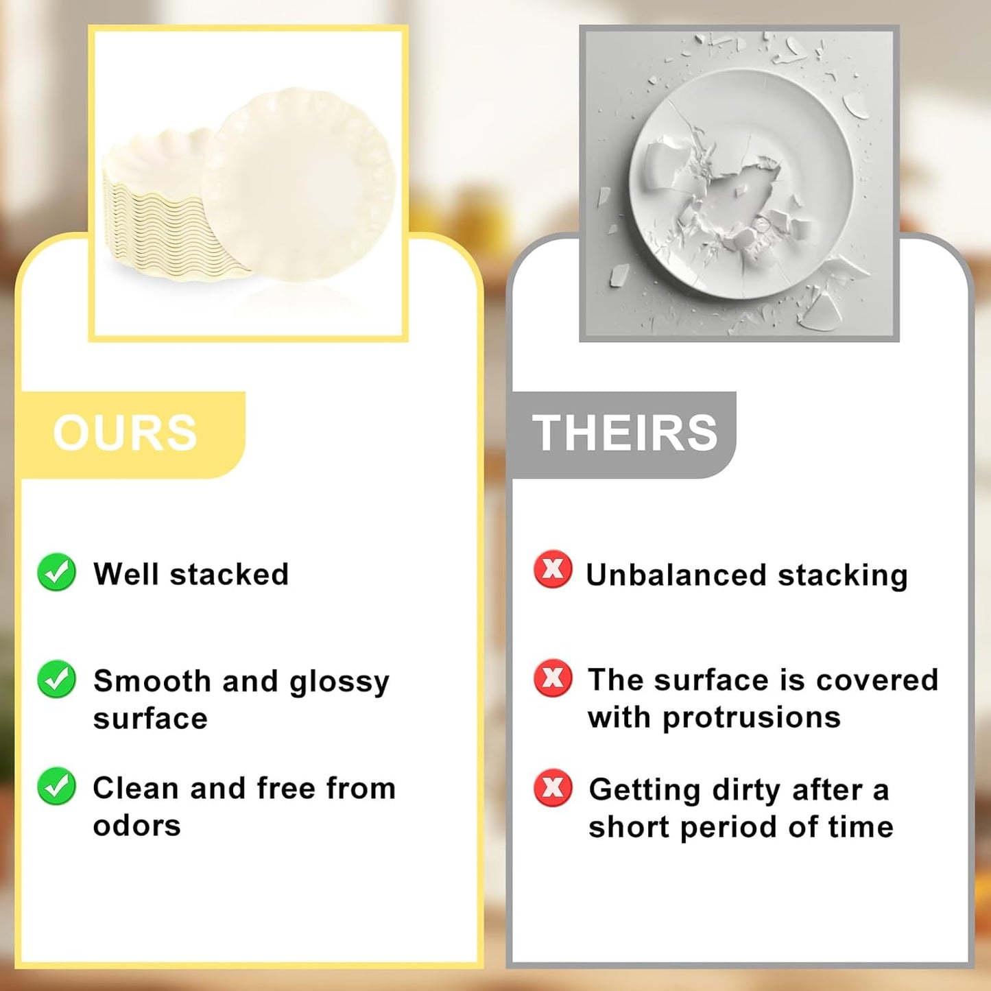 LIYH 20 Pcs 10 Inch Beige Plastic Plates Reusable - Unbreakable Plastic Scalloped Wavy Dinner Plates for Baby Shower Camping Party Outdoor Picnics Dishwasher Safe BPA Free