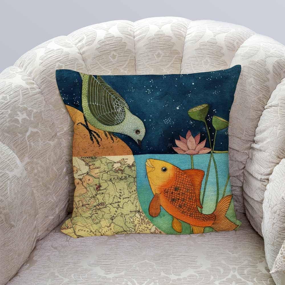 IBILIU Throw Pillow Covers Bird and Fish in The Two World Forever Cushion Pillow Case Home Decor Pillowcase 18x18 Inches