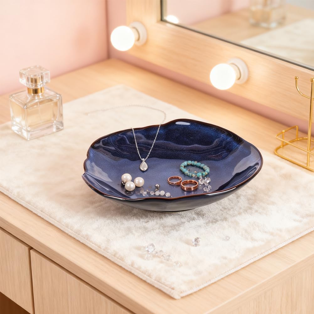 Blue Ceramic Decorative Bowl –10.4" Small Trinket Dish, Fruit Bowl, Candy Dish, Key Bowl for Entryway Table, Jewelry & Ring Dish, Porcelain Catchall Dish for Kitchen, Bedside, Living Room Home Decor
