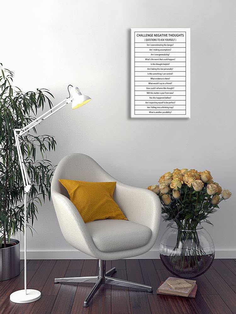 Inspirational Canvas Wall Art Challenge Negative Thoughts Picture Inspiring Poster Print Artwork Motivational Positive Quote Painting Office Classroom Modern Home Wall Decor Framed[12''W X 18''H]