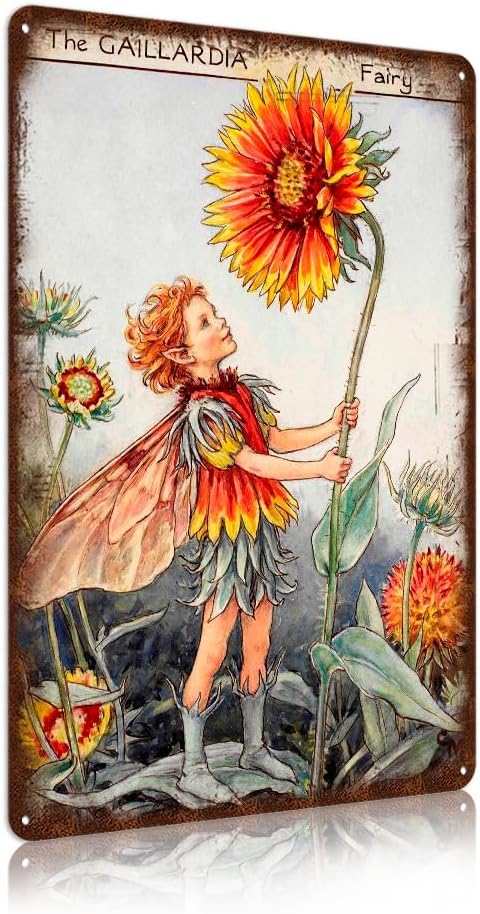 Flower Fairy Wall Decor Vintage Metal Tin Signs Fairy Garden Accessories - The Gaillardia