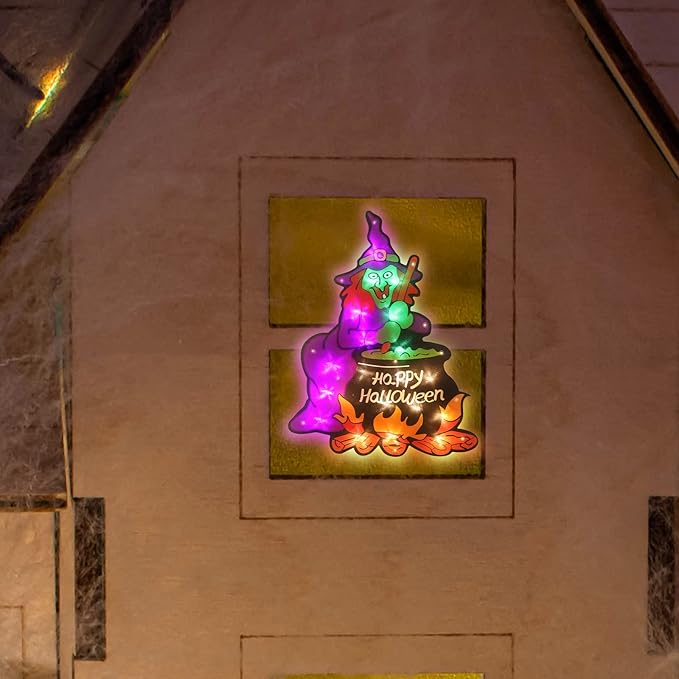 20LED Lighted Halloween Window Silhouette Decoration- Halloween Decoration (Witch)