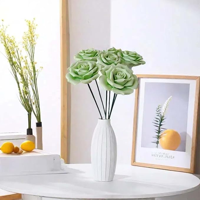 6 pcs Handmade Ceramic Roses,Featuring Vibrant Colors and Intricate Petal Details Floral Decorations Wedding Decoration Christmas Decor Gift Providing Long-Lasting Beauty (Green)