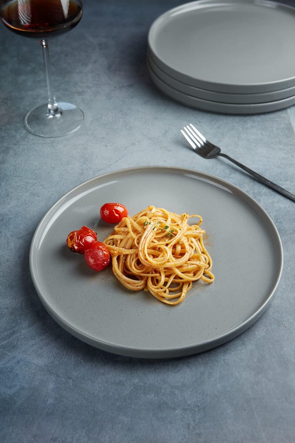 famiware Nebula 6 Pieces Salad Plates Set, 8 inch Dessert Plates, Scratch Resistant, Stoneware Dinnerware, Kitchen Modern Rustic Serving Dishes, Deep Gray