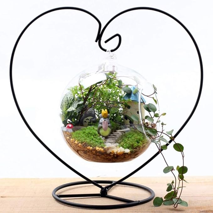 Ornament Display Stand Air Plant Stand Iron Hanging Stand Flower Pot Stand Rack Holder for Hanging Glass Globe Witch Ball Terrarium Christmas Ornament and Home Wedding Decoration(Black) (Love)