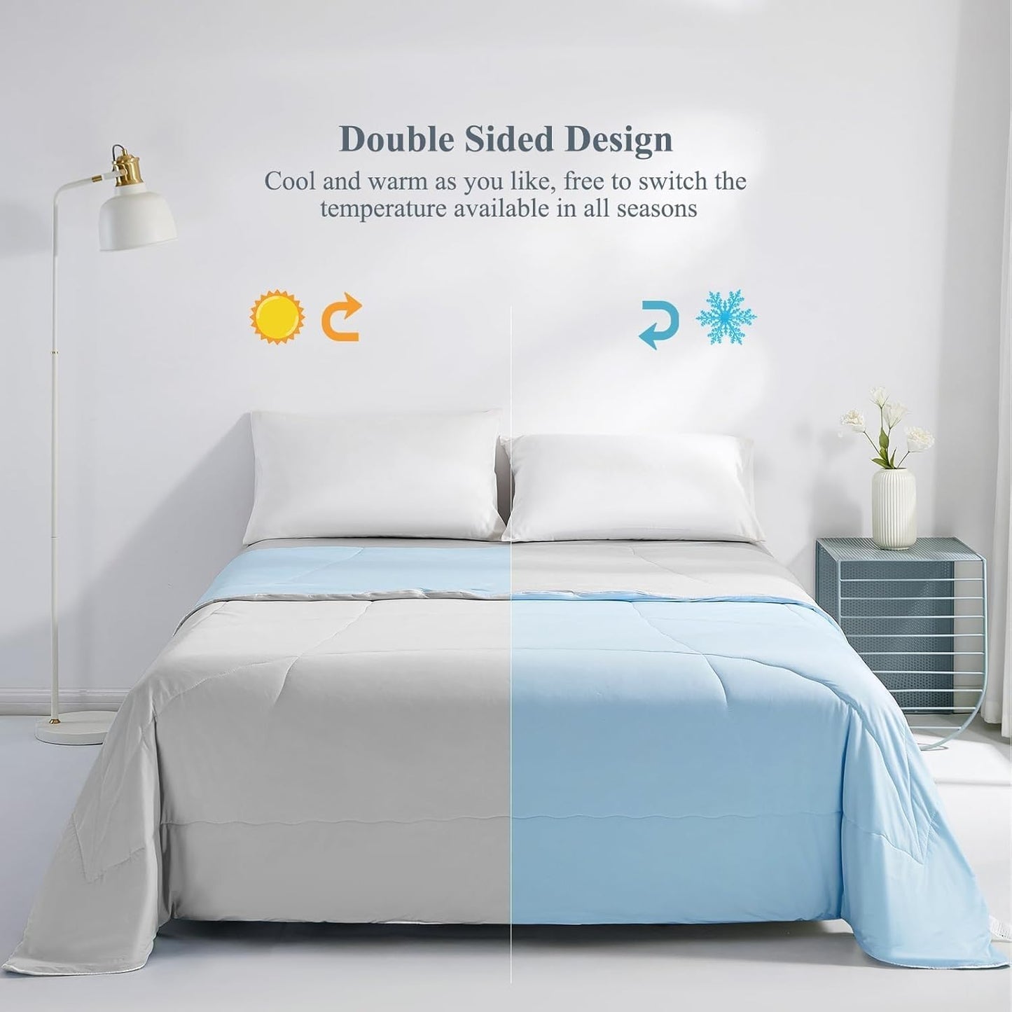 Elegear Cooling Comforter Queen Absorbs Body Heat to Keep Cool, Cooling Blanket for Hot Sleepers Japanese Arc-Chill 3.0 Cool Tech Fabric Summer Comforter Hypo-Allergenic Cooling Quilt - Blue/Gray