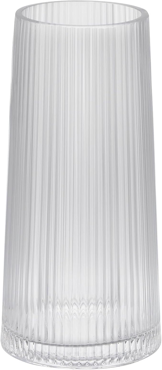 10" High Clear Glass Vase for Flower, Flower Vase for Bouquet, Ribbed Vases, Modern Glass Vase for Living Room, Bedroom, Dinning Table, Wedding, Centerpiece (Clear, 4.8"x10")