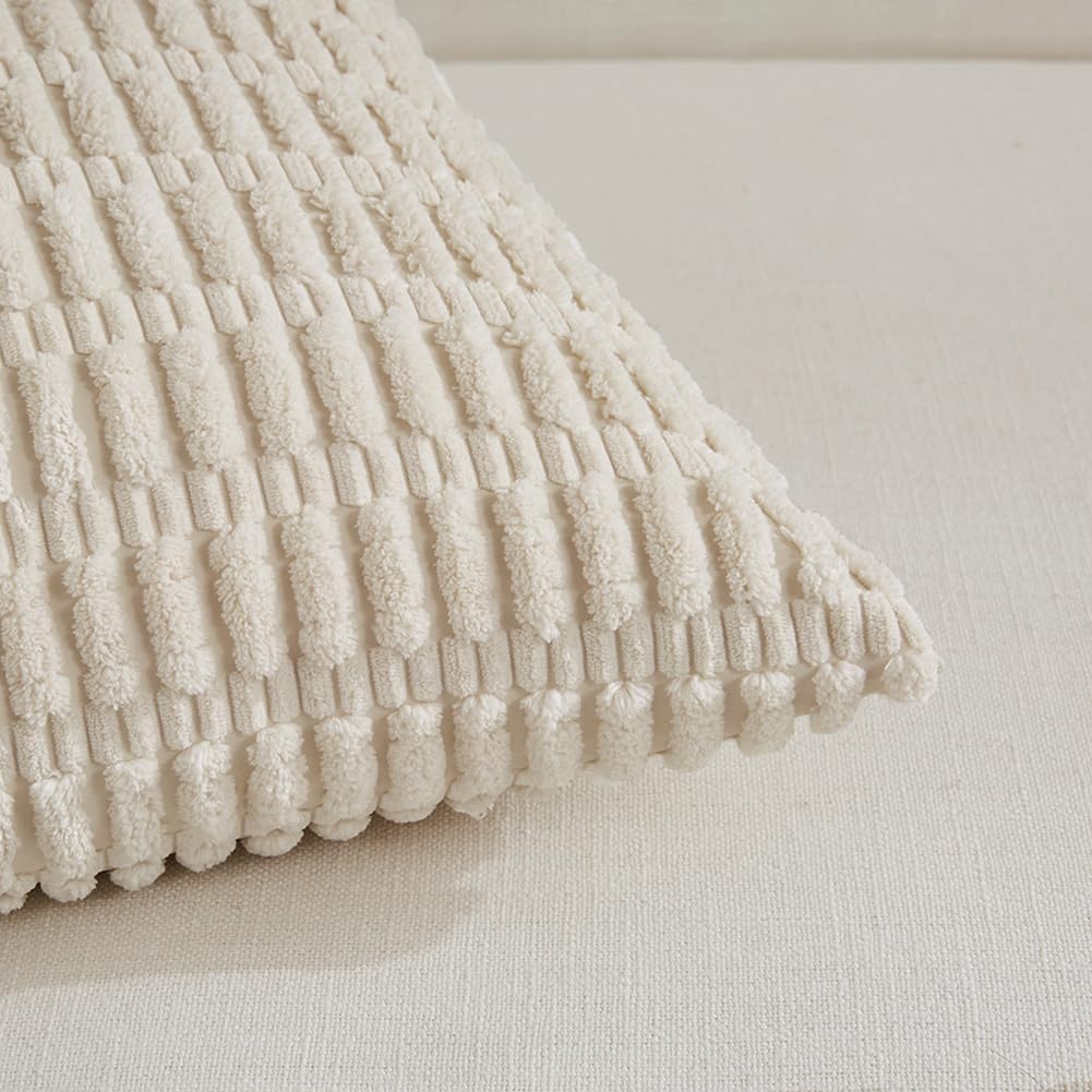 Fancy Homi 4 Packs Boho Cream Decorative Throw Pillow Covers 20x20 Inch for Living Room Couch Bed Sofa, Rustic Modern Farmhouse Home Decor, Soft Plush Corduroy Square Beige Cute Cushion Case 50x50 cm