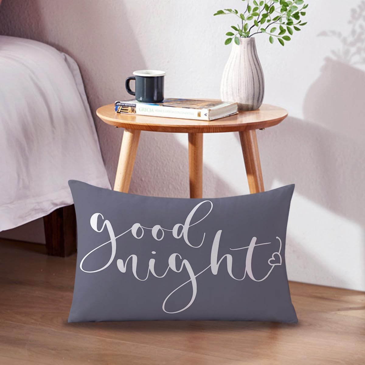 Bedding Decorative Lumbar Pillowcases Sweet Dreams Good Night Cushion Covers Sleep Themed Throw Pillow Covers 12''x20'',2Pack Soft for Bedroom Guest Room Housewarming Gifts (Grey)