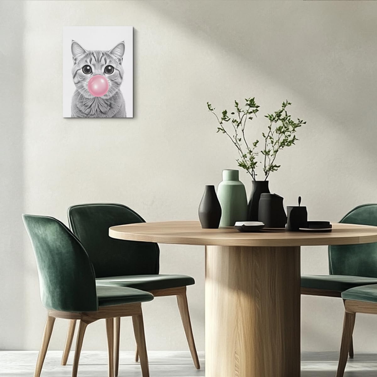 HZMLYDJ Tabby cat Wall Art Decor, Cute Cat Bubble Gum Wall Art Gifts for Girl Women Toddler Room Bedroom Living Room Bathroom Home Baby Nursery Poster Wall Decor Ready To Hang Aesthetic