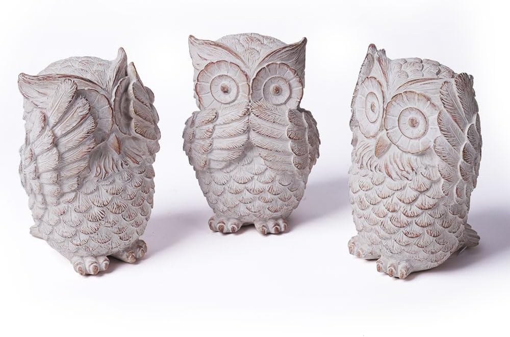 HAUCOZE 3pcs Owl Figurine Statue Animal Decor Gifts Modern Arts Sculpture Polyresin 5.1inch