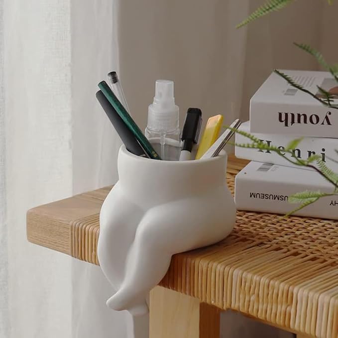 Matte White Ceramic Body Form Plant Pot, Crossed Legs Minimalist Planter Modern Boho Decorative Flower Pot for Indoor/Outdoor Home Office Desk