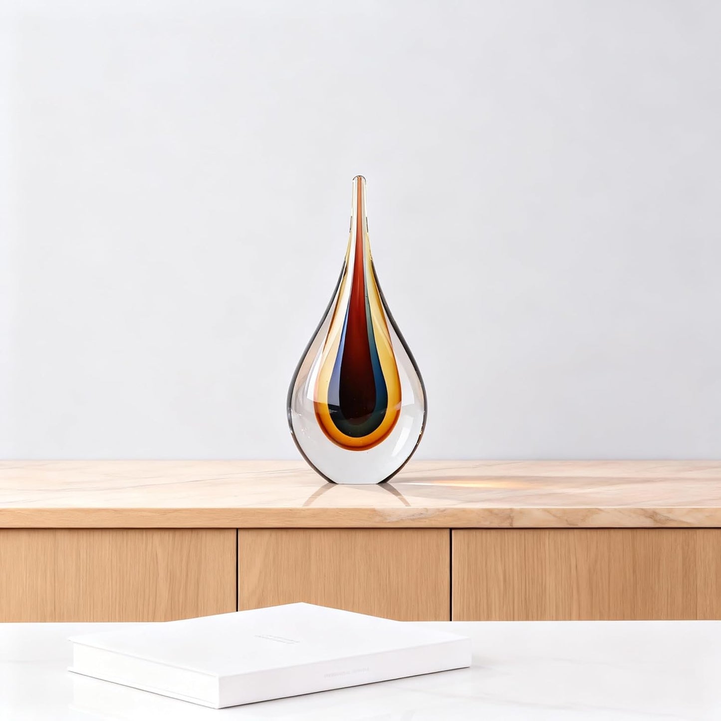 DOVDOV Blown Glass Sculpture, Collectible Stained Glass Art Statue, Unique Teardrop Ornament, Suitable for Office, Bookshelf, Dressing Table, Living Room Coffee Table, or Mantelpiece Display.