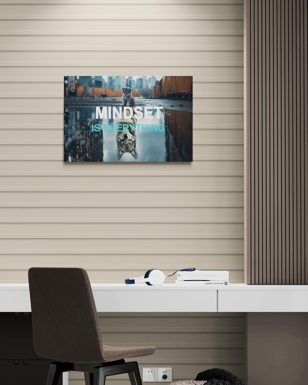 GoForArt Inspirational Canvas Wall Art, Mindset Is Everything Motivational Office Bedroom Poster Print, Animal Wolf And Dog Picture Modern Positive Dorm Room Wall Decor