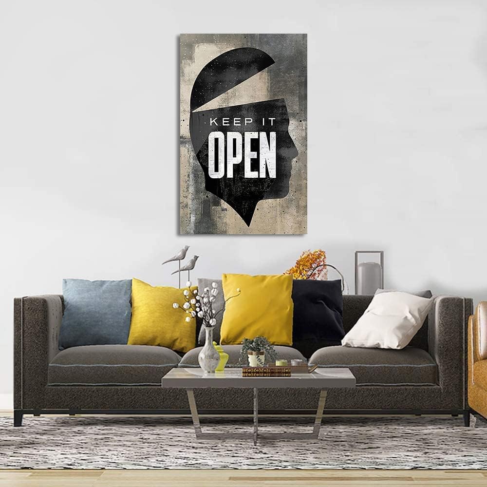 Inspirational Posters for Office with Inspiring Sayings Keep It Open Abstract Men Head Portrait Vintage Modern Home Decor Artwork for Living Room Bedroom Decor HD Print Ready to Hang-28"Wx44"H