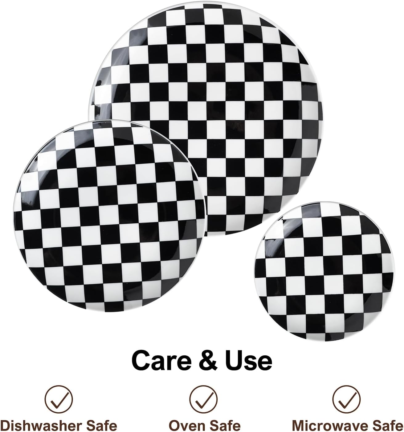 Black and White Checkered Small Dessert Plates Set of 6-6 Inch Ceramic Plates, Microwave & Dishwasher Safe, Minimalist Decorative Platters for Desserts