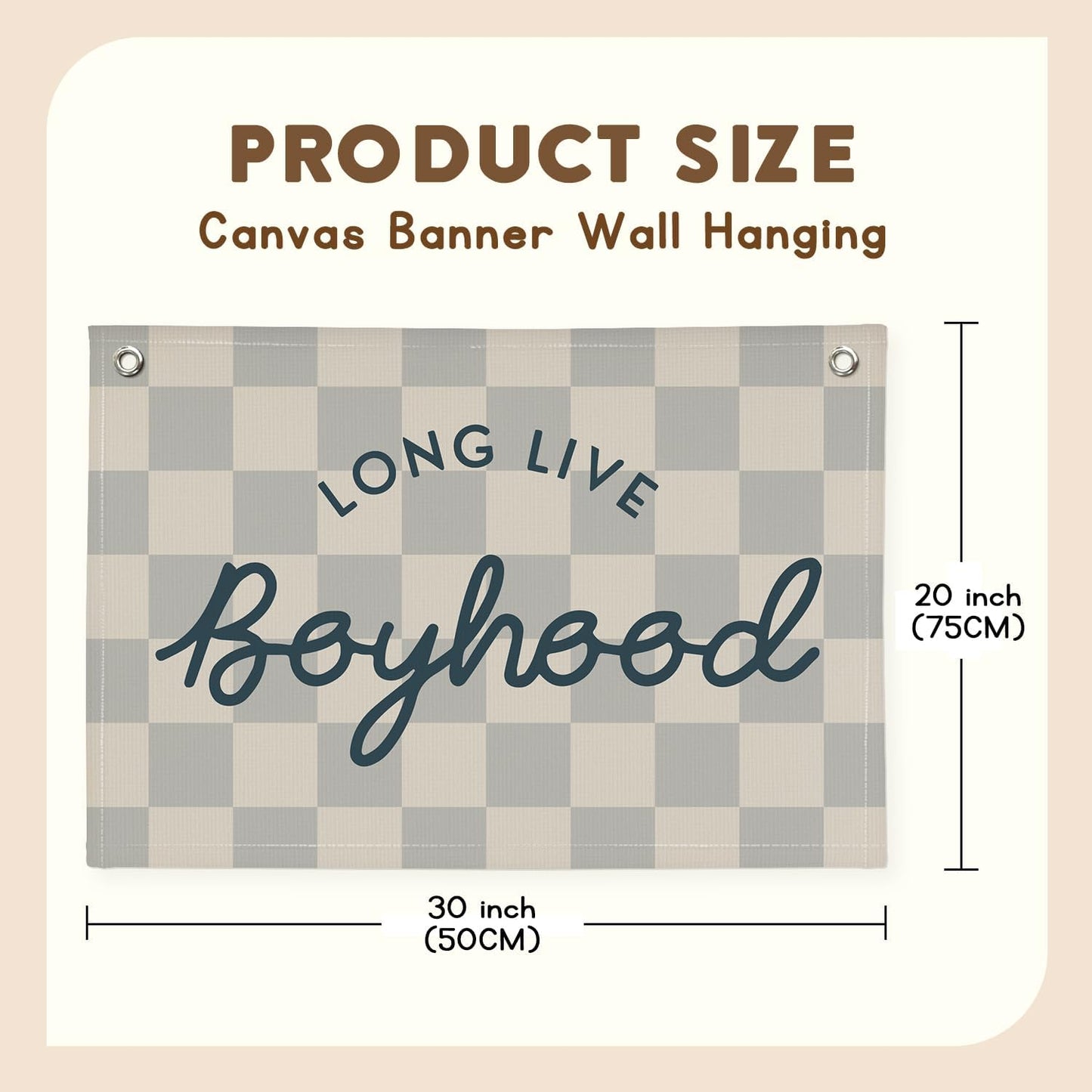 Long Live Boyhood Linen Banner，Vintage Nursery Checkered Flag Boys Room Decor，Decor Nursery Playroom Wall Decor for Kids Bedroom Dorm,Toddler Decorations Trendy Room Decor,Gifts for Teen boyroom