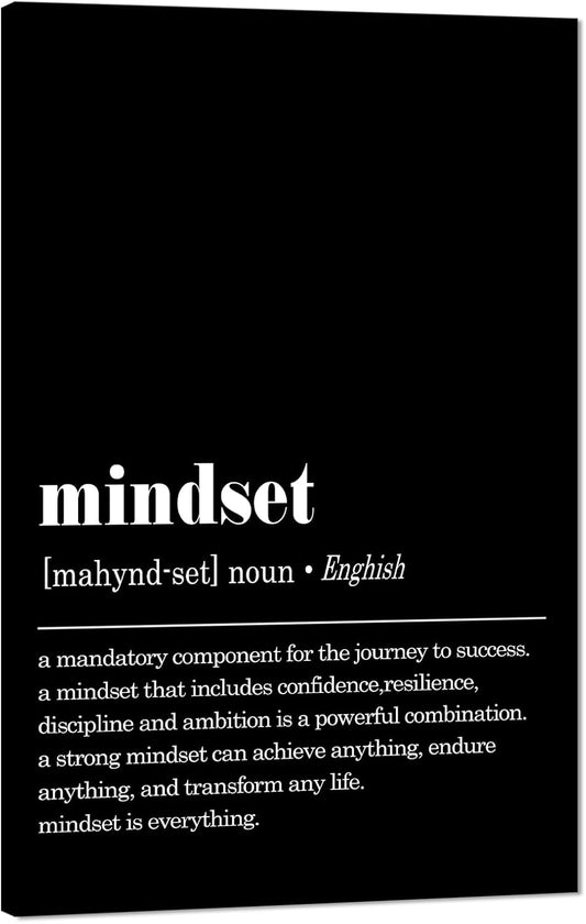 Inspirational Office Wall Art, Framed Mindset Is Everything Canvas Print Black and White Motivational Wall Decor Positive Quotes Poster Entrepreneurs Artwork for Work Place Home Decoration, 24"x 36"