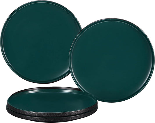 GZG Ceramic Dinner Plates Set of 4,10 Inch Stoneware plate Set,Microwave and Dishwasher Safe Kitchen Utensils,Stackable,Scratch Resistant (Dark Green)