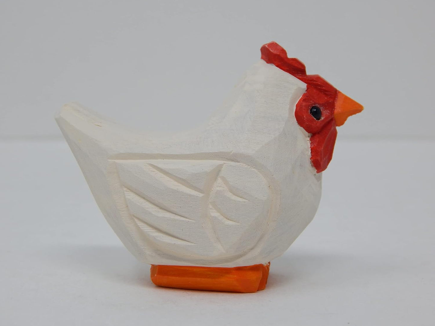 Hand-Carved White Hen Figurine - Miniature Wood Chicken Bird Art Statue Mini CarvedFigurine, Small Farm Animals, Handmade Carved Ornament for Rustic Home Decor & Collectibles