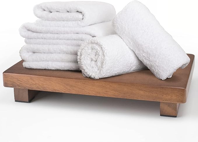 Walnut Wood Pedestal Stand, Wooden Soap Tray Farmhouse Decor Wood Riser Display for Bottle Plant Makeup Tissues Candles Towels Jewelry (Medium, 9 x 5.9 x1.57Inch)