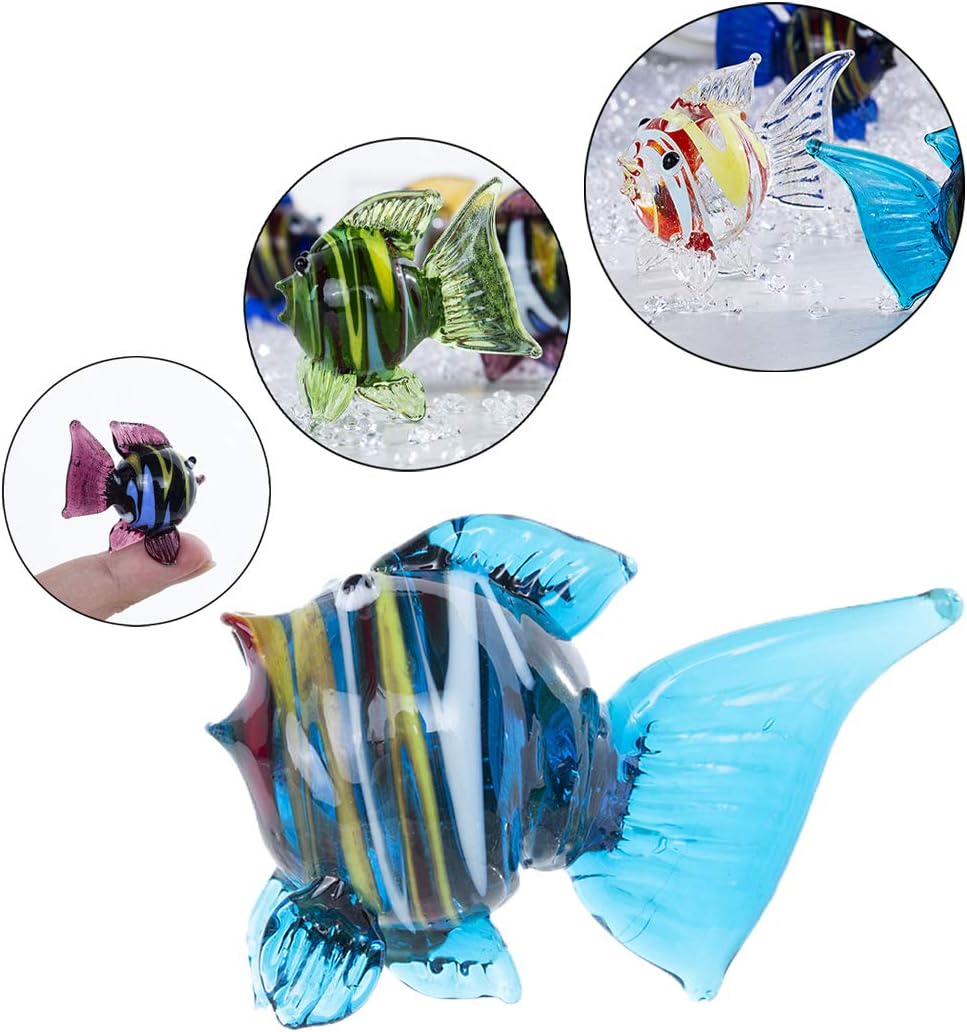 HDCRYSTALGIFTS Miniature Hand Blown Tropical Fish Figurine Art Glass Sea Animals Collection,Set of 6